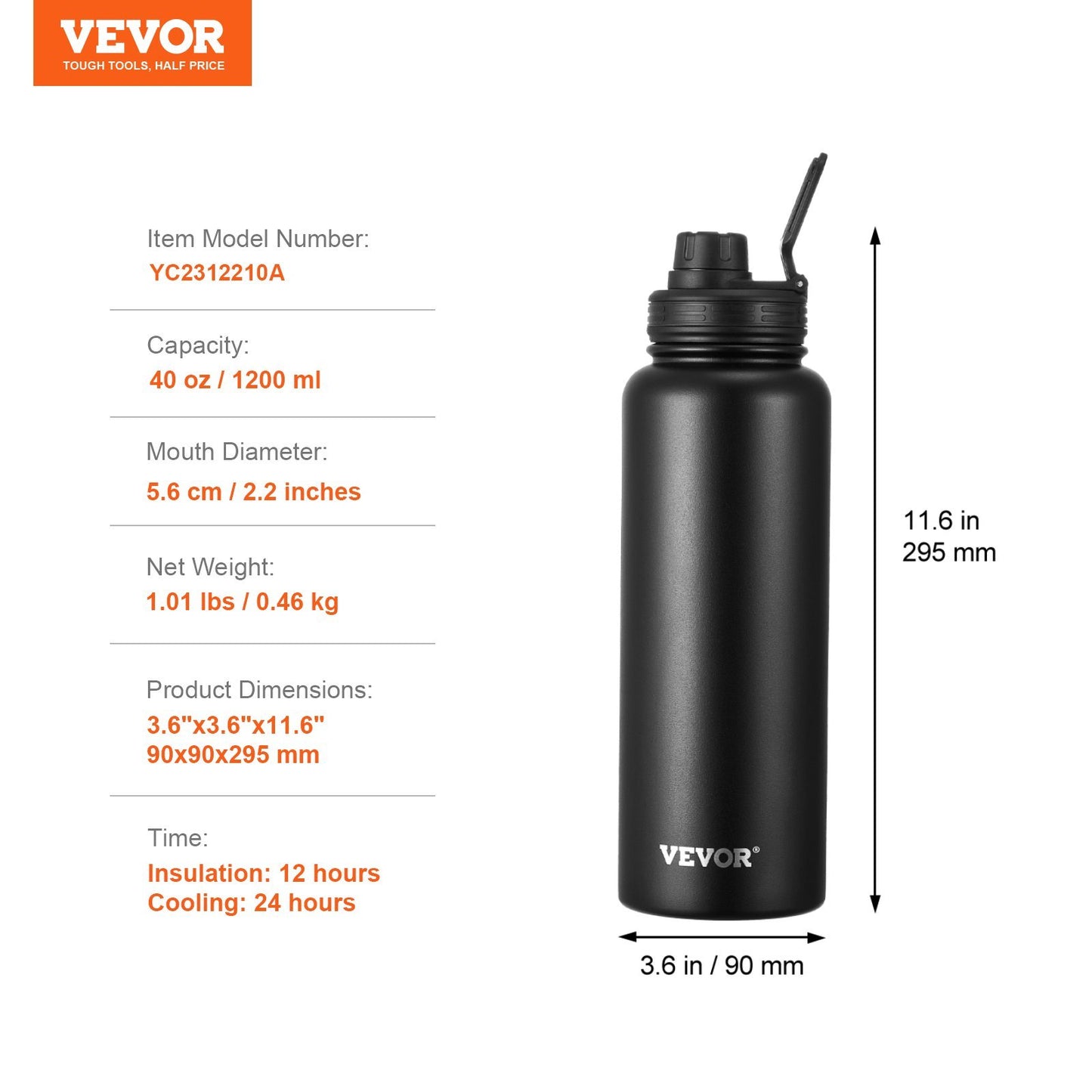 40oz Black Steel Bottle