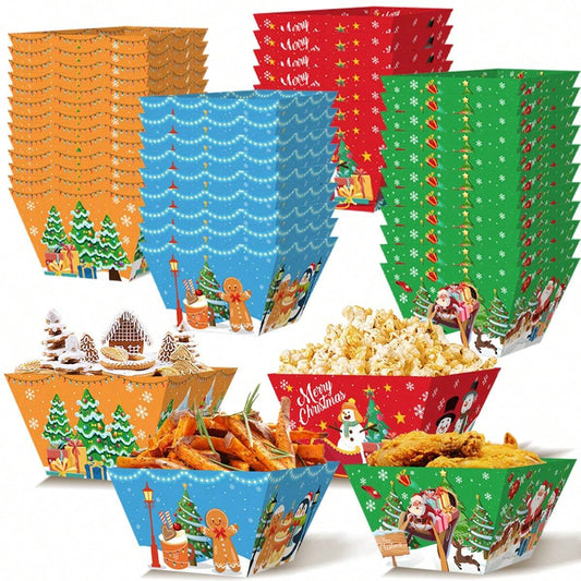 12PCS Christmas paper food trays with gingerbread man design for snacks